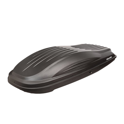 Coffre toit Polaire Inspiration 480L – vue 3/4 arrière, profil aérodynamique noir mat